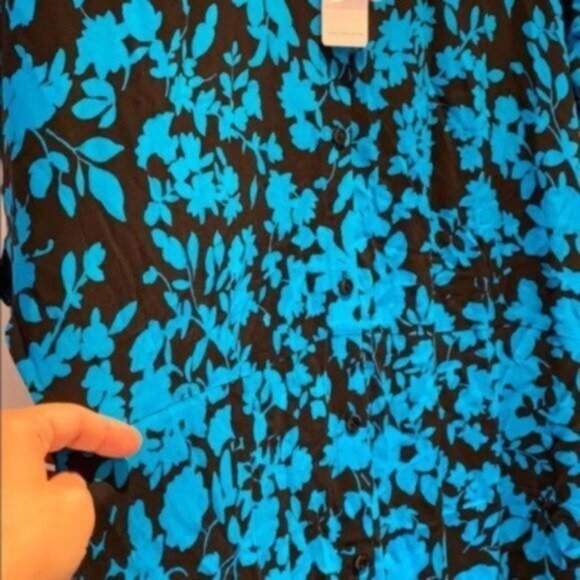 Addition Elle Women Blue/Black Maxi floral Printed Shirt Dress Plus Size 16 NWT - Picture 9 of 12